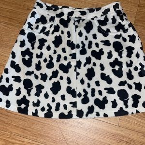 Cow print black-and-white midi skirt